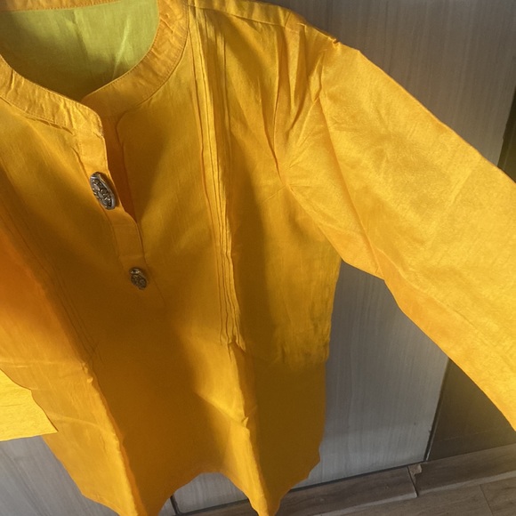 Customised yellow colour kurti style top - Picture 3 of 6